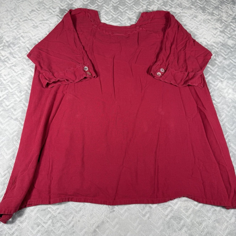 Oh My Gauze Bunny Tunic Blouse L/XL Red Cotton Lagenlook Short Sleeve Shirt